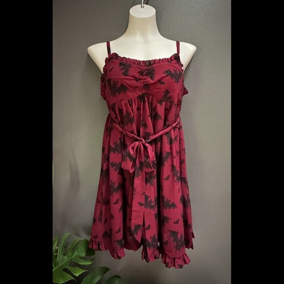 Sourpuss Clothing Bat Attack Dolly Dress Size Small Rockabilly Gothic Bat Print - Picture 9 of 14